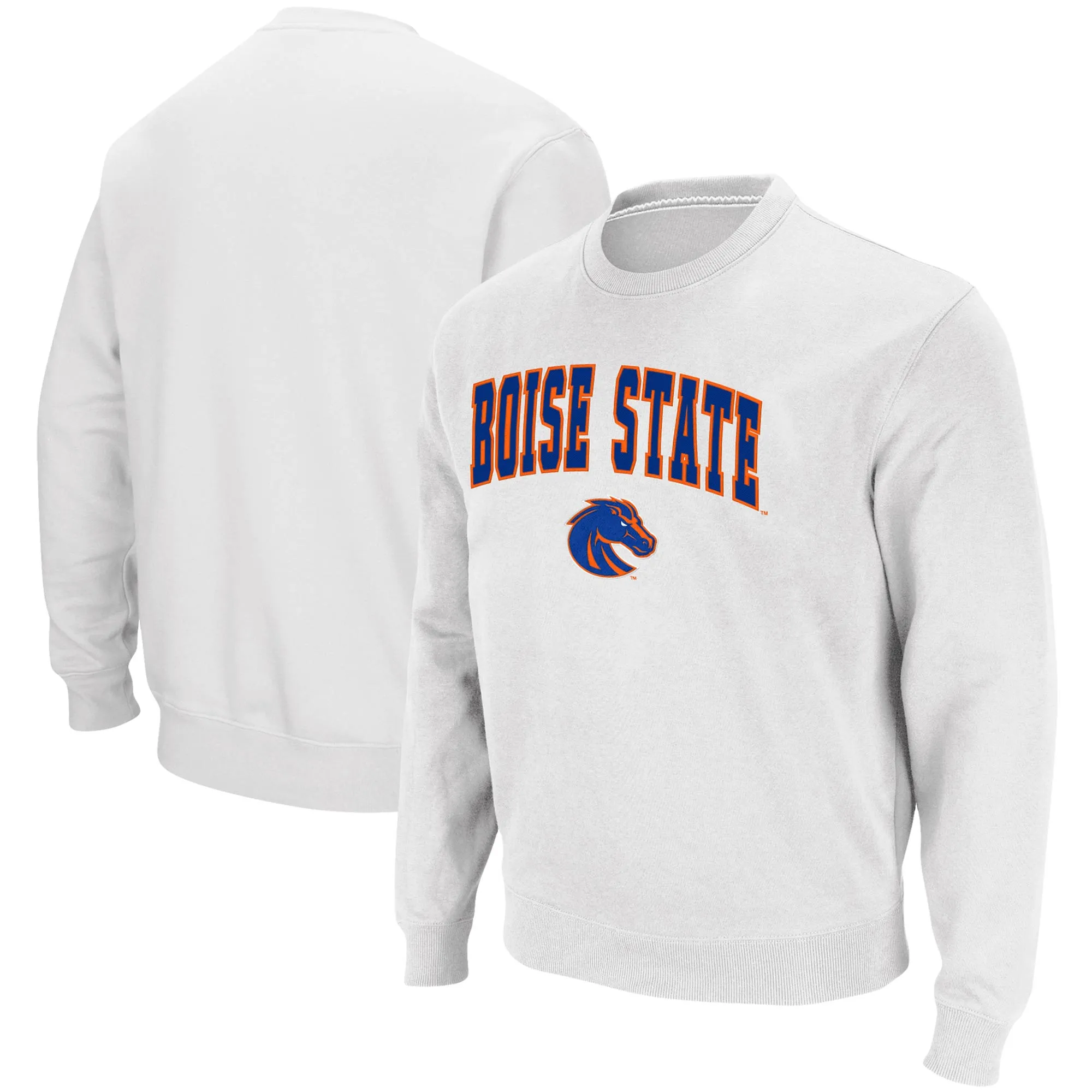 Colosseum Boise State Broncos White Arch & Logo Tackle Twill Pullover Sweatshirt