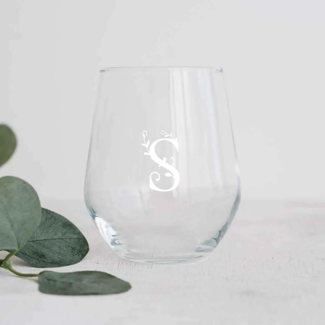 Custom Stemless Wine Glass with Initial Engraved on Cocktail / Whiskey Glass 400 ML