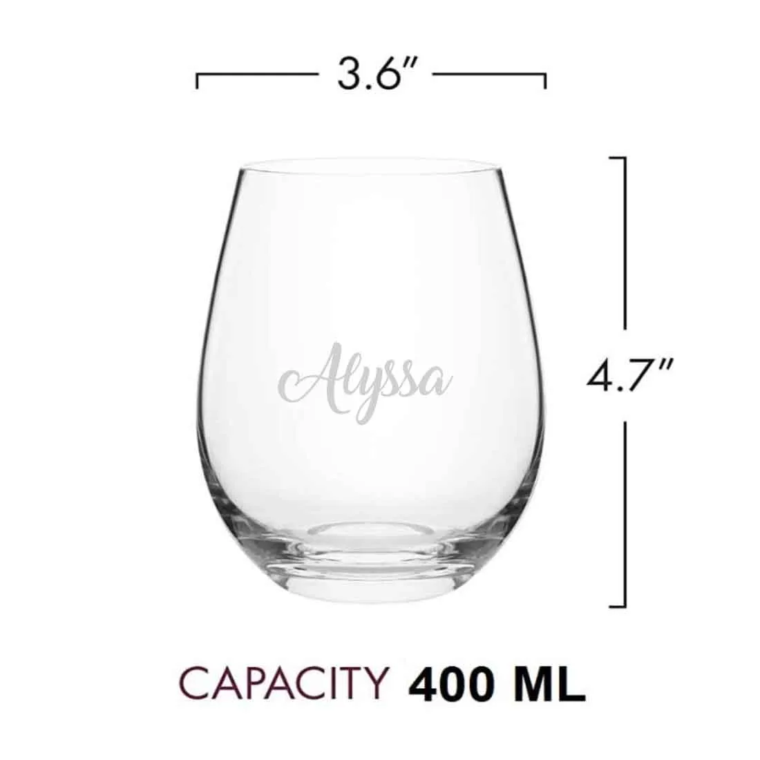 Custom Wine Glass with Name Engraved on Stemless  Cocktail / Whiskey Glass 400 ML