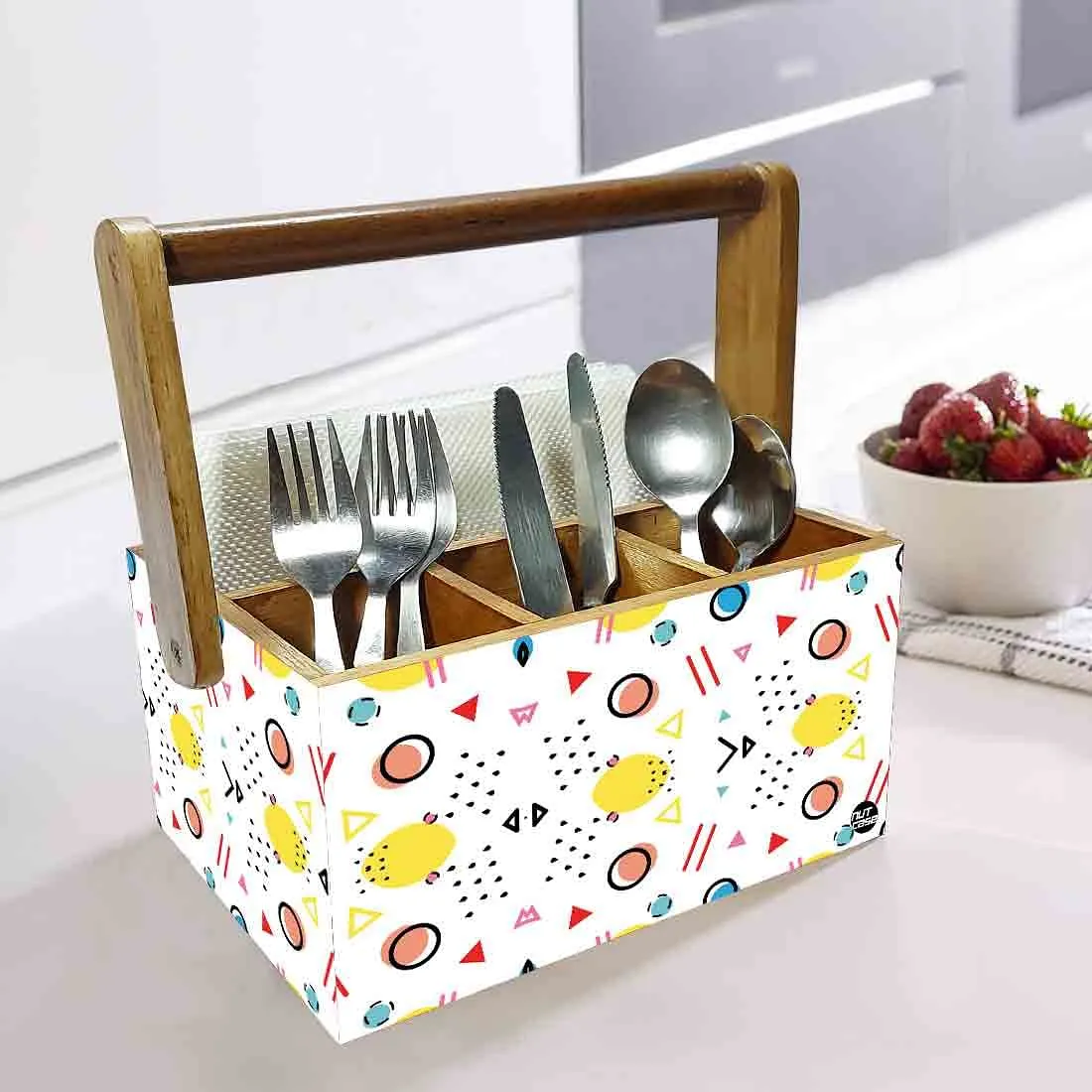 Cutlery Holder With Handle for Table Spoon Organizer Stand - Geometrical Circles