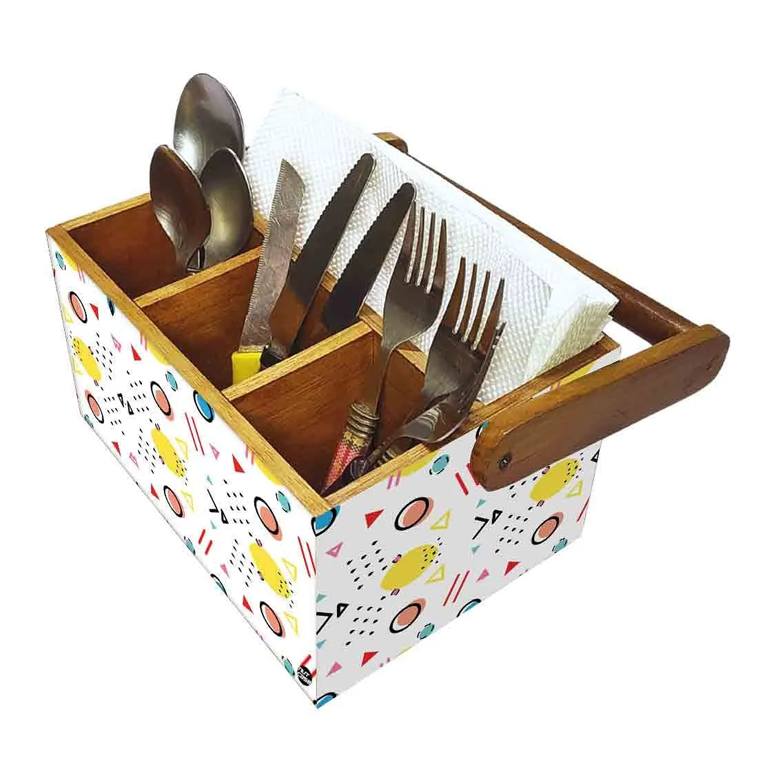 Cutlery Holder With Handle for Table Spoon Organizer Stand - Geometrical Circles