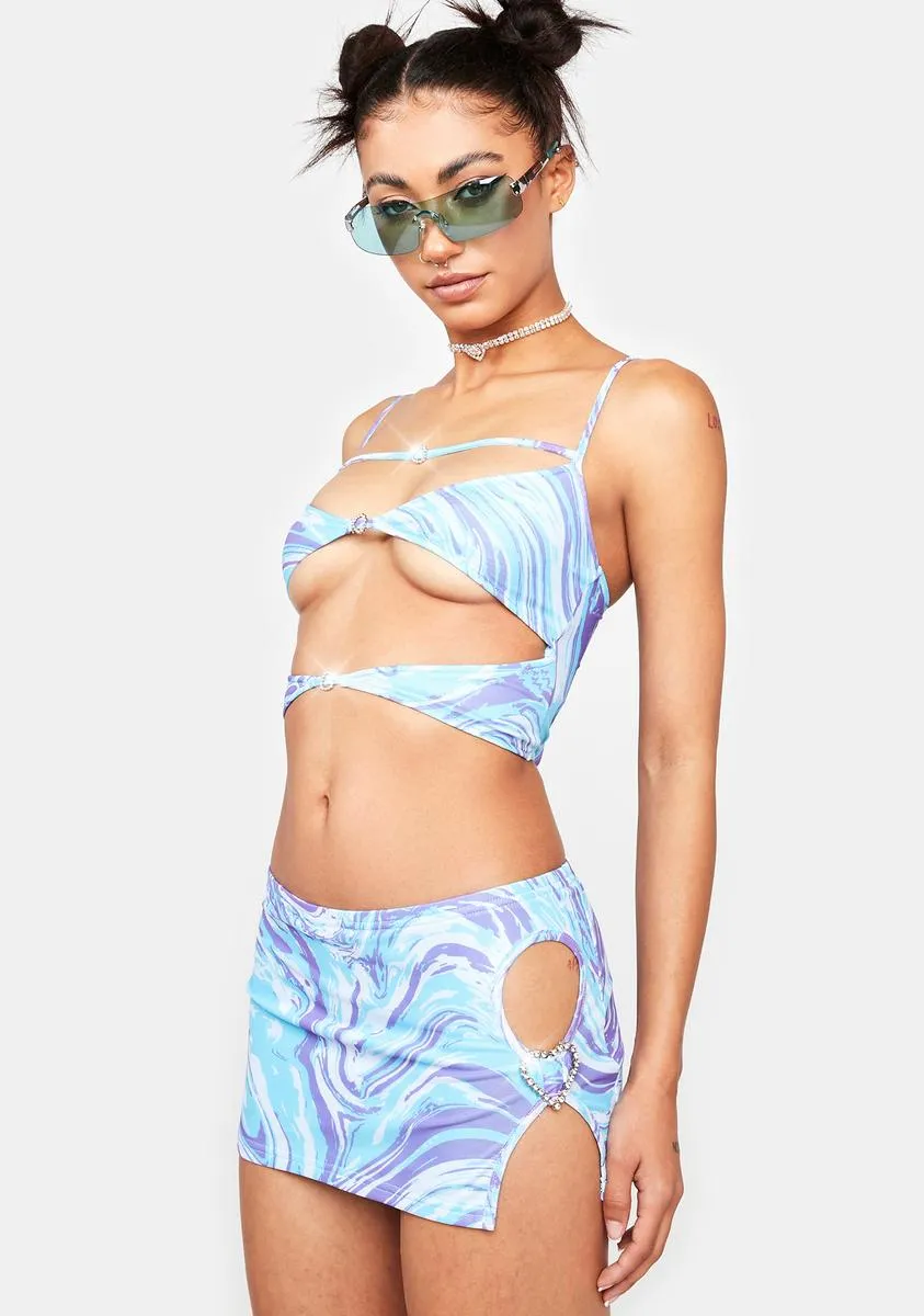 Cyan Swirl Girl Skirt Set-