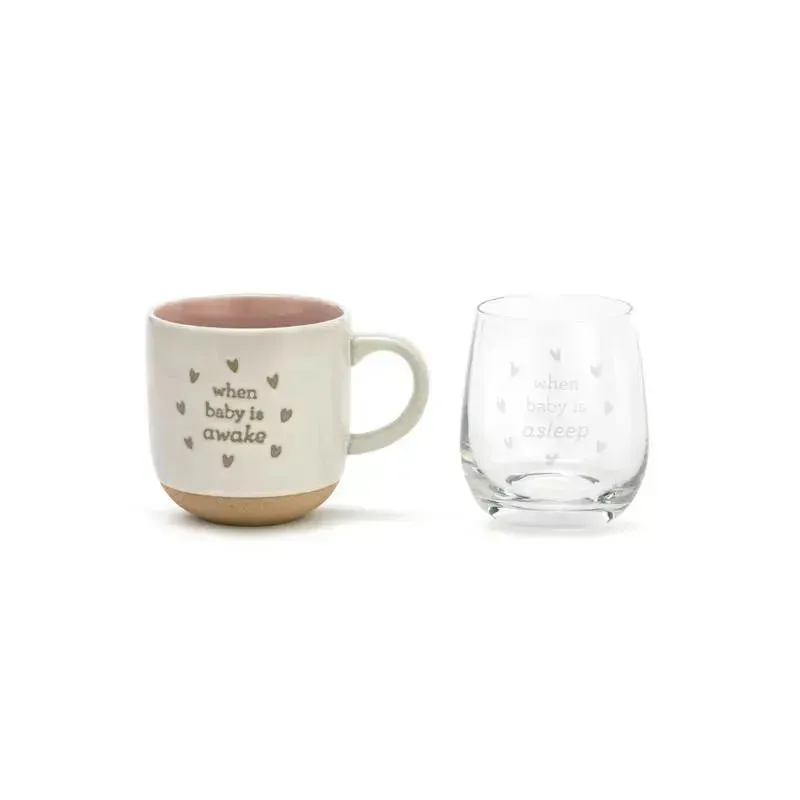 Demdaco - Mug And Wine Glass Set, When Baby Wakes/Sleeps