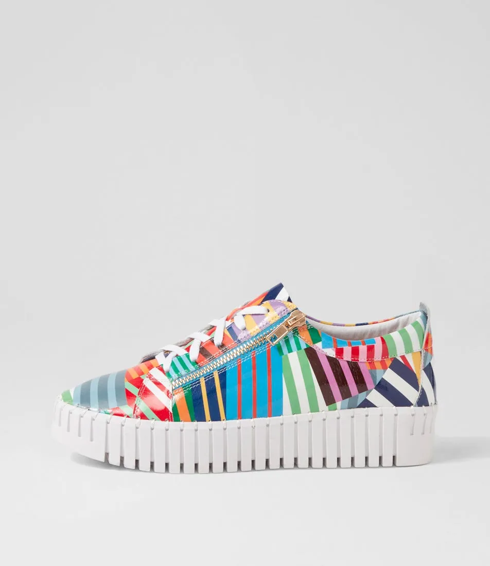 DJANGO & JULIETTE Bump Stripe White Patent Leather Sneakers