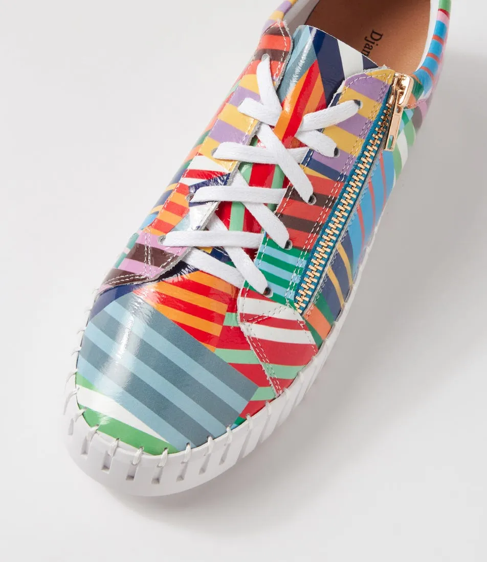 DJANGO & JULIETTE Bump Stripe White Patent Leather Sneakers