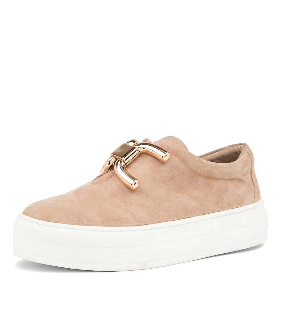 DJANGO & JULIETTE Shelina Latte Suede Sneakers White Sole