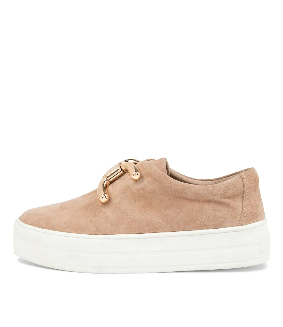 DJANGO & JULIETTE Shelina Latte Suede Sneakers White Sole