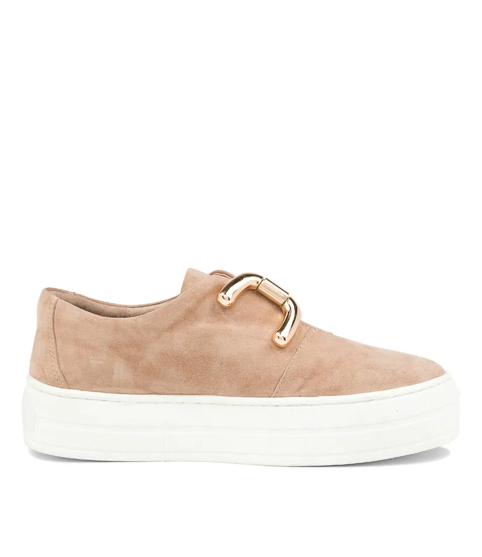 DJANGO & JULIETTE Shelina Latte Suede Sneakers White Sole