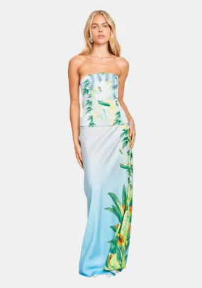 EDEN ILLUSTRATED MAXI SKIRT BLUE