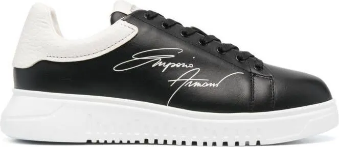 Emporio Armani signature logo-print leather sneakers Black