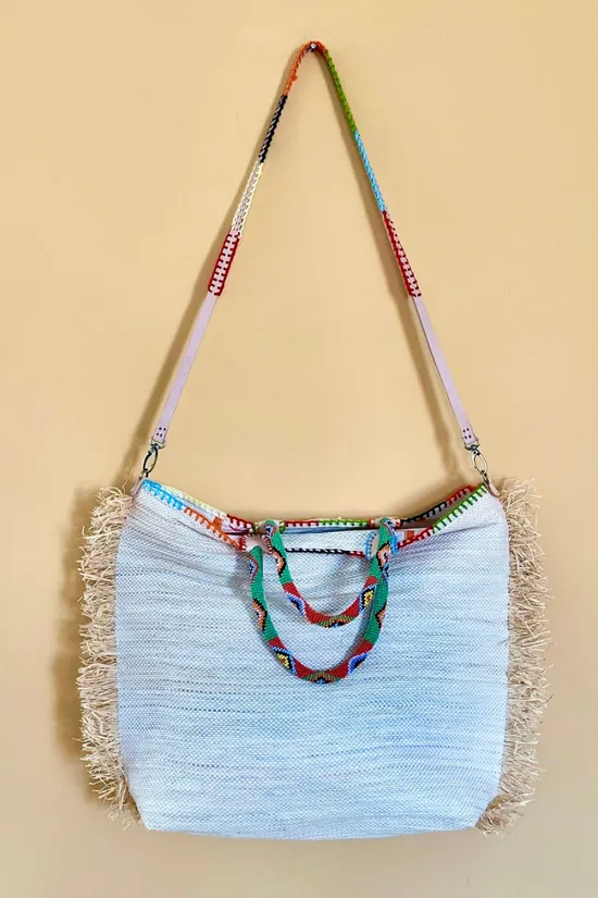 En Shallah, Embroidered Raffia Bag M  