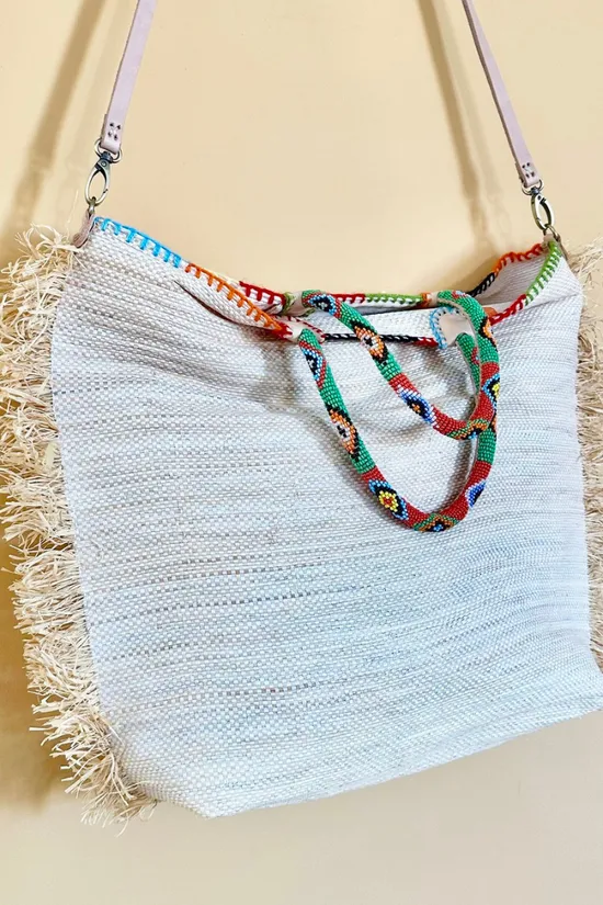 En Shallah, Embroidered Raffia Bag M  