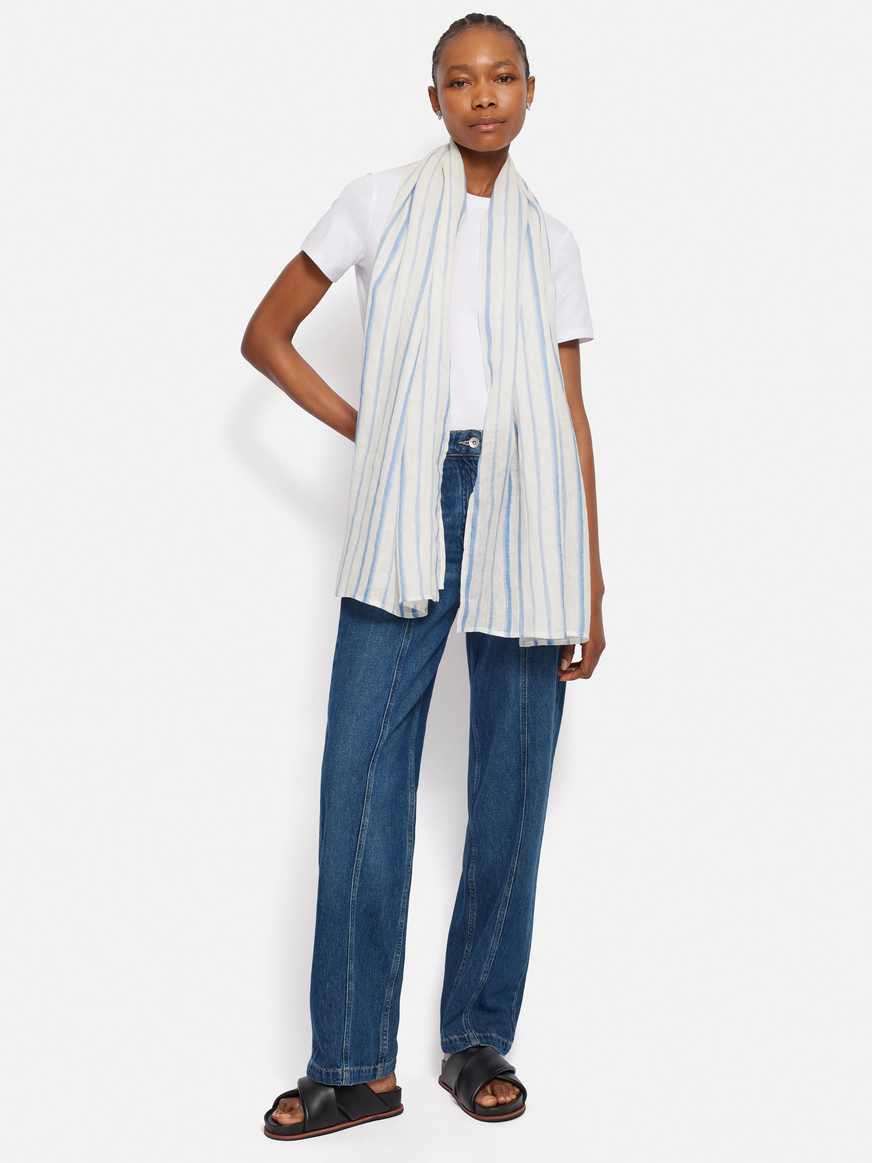 French Linen Stripe Scarf | Blue