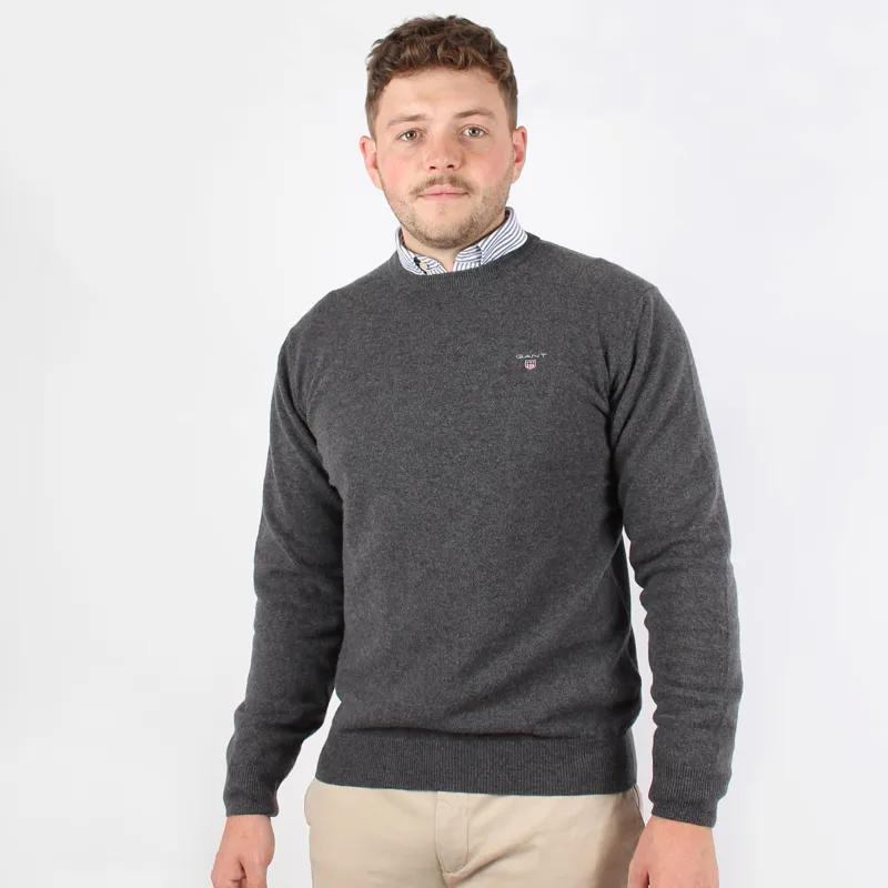 Gant Antracit Melange Superfine Lambswool Crew Neck Pullover