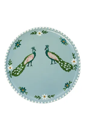 Handpainted Blue Peacocks Dinner Plate