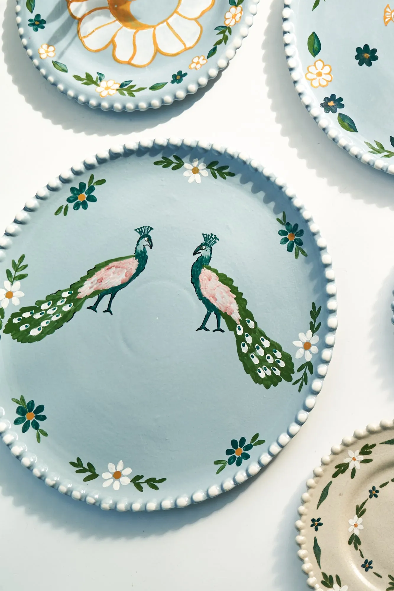 Handpainted Blue Peacocks Dinner Plate