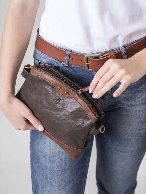 Hartsop Zip Leather Cross Body Bag in Brown