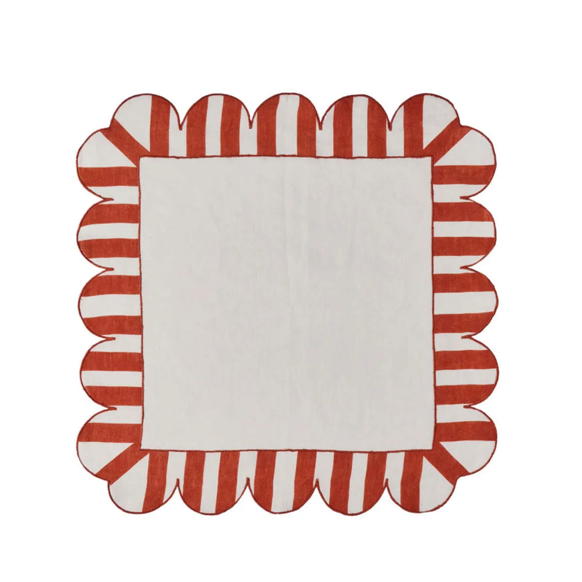 Jardin Embroidered Linen Scalloped Stripe Napkins