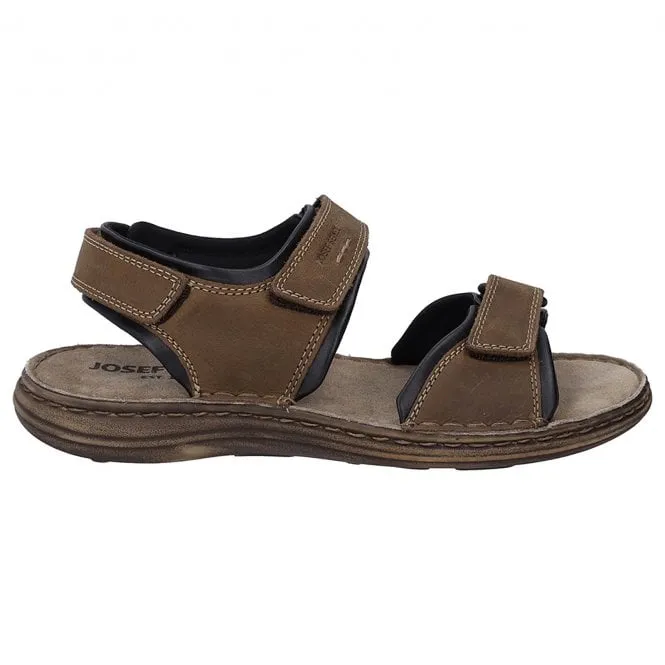 JOSEF SEIBEL  Mens Vincent 09 Brown Combi Leather Riptape Sandals 27309 TE86 301