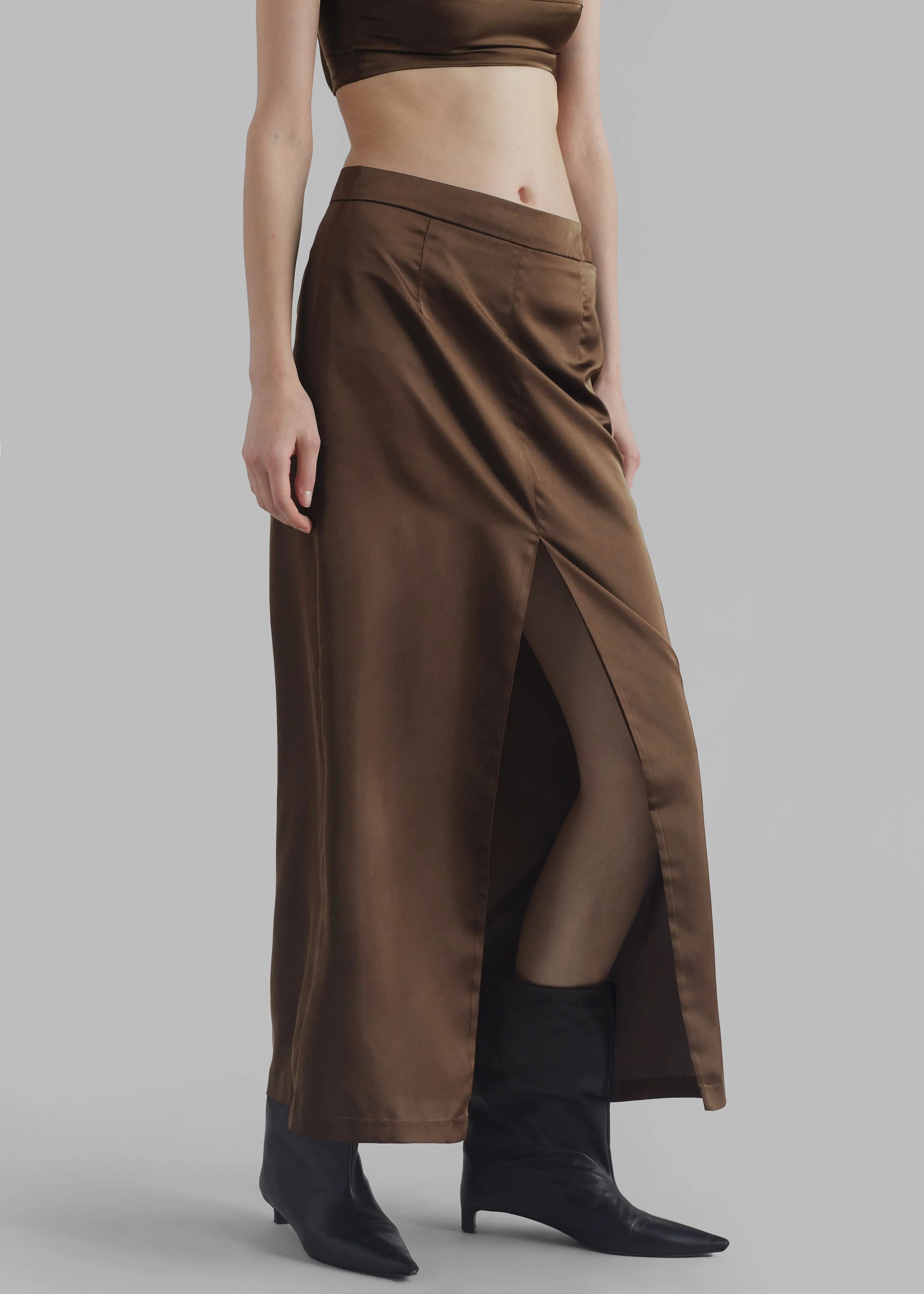 Kacey Satin Skirt - Brown