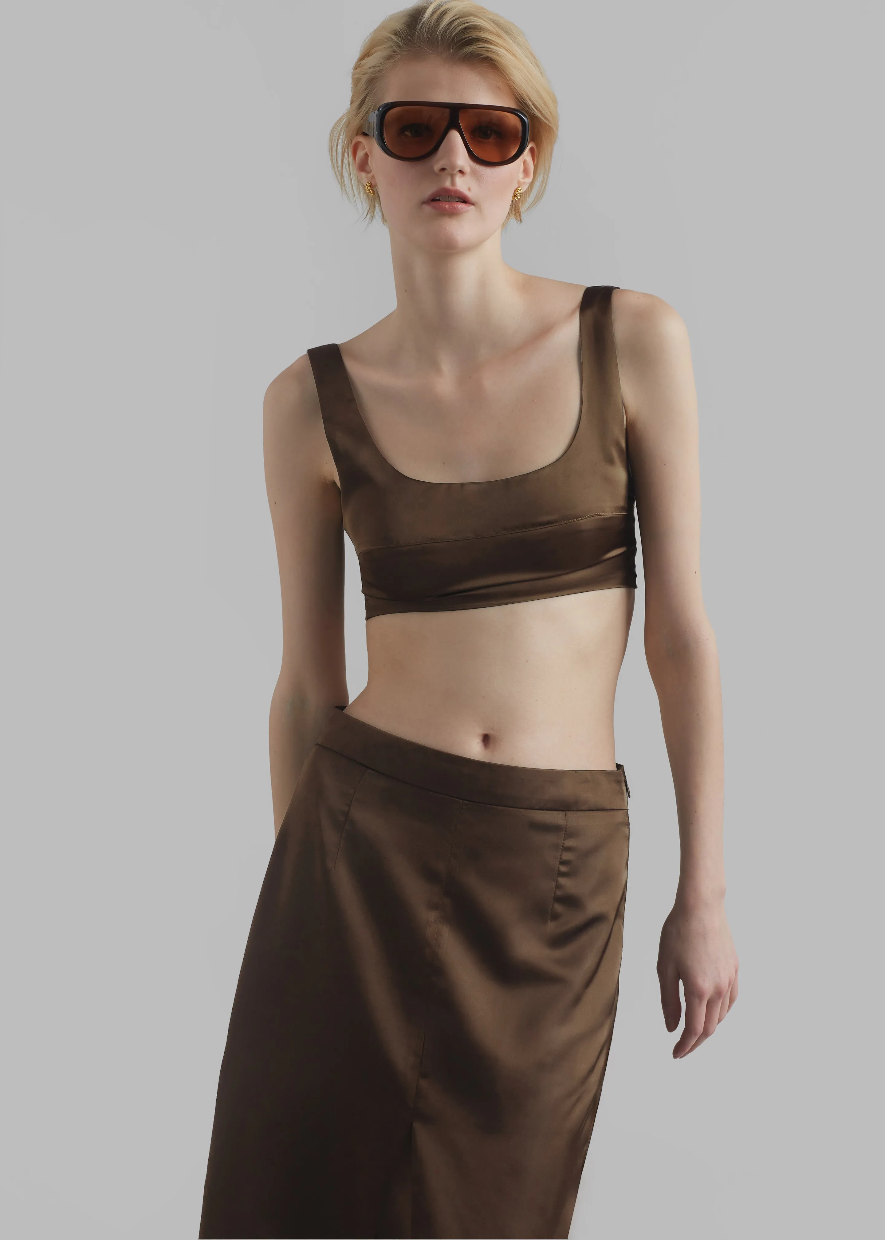 Kacey Satin Skirt - Brown