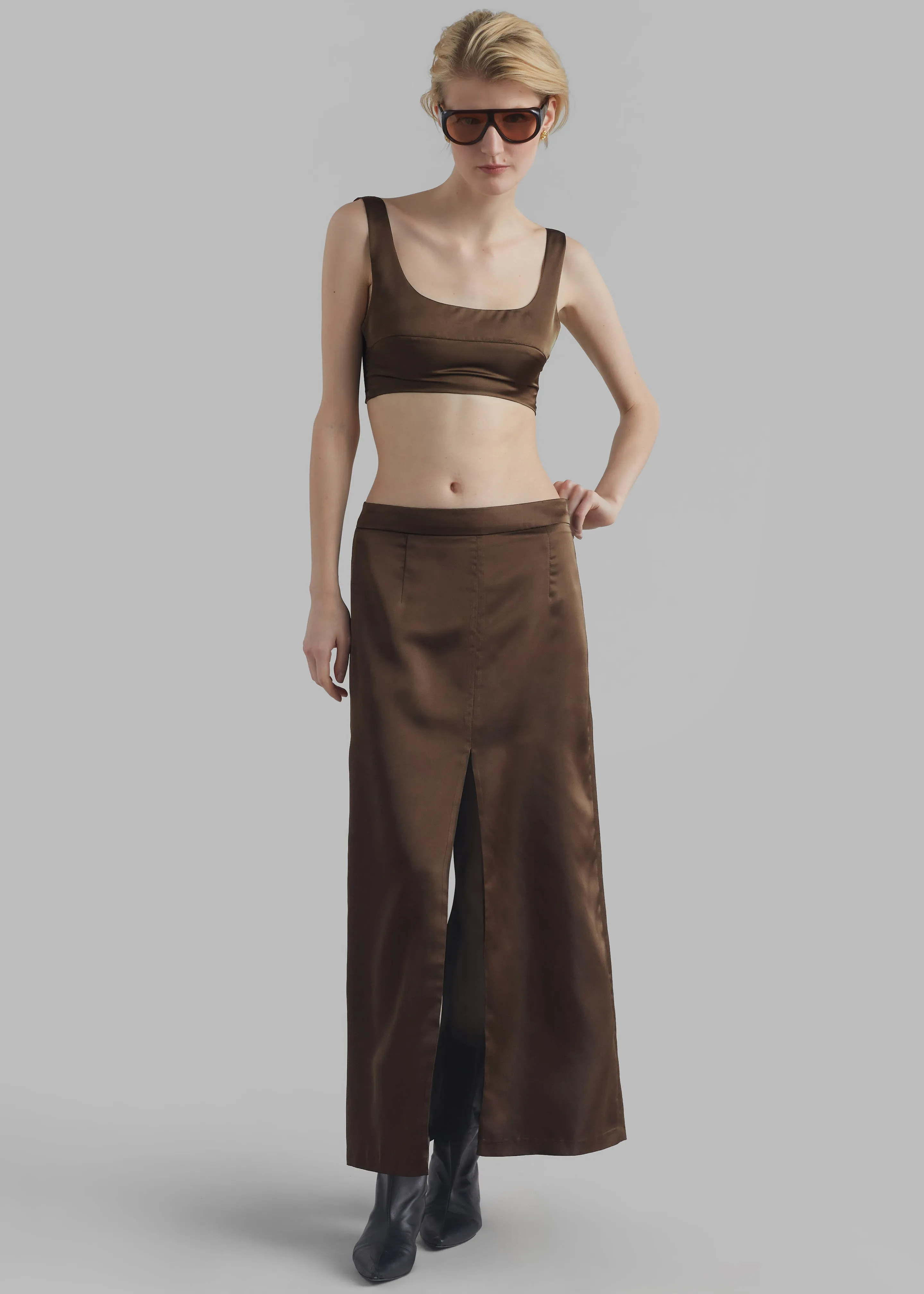 Kacey Satin Skirt - Brown