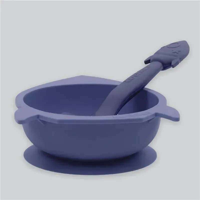 Kushie - Silibowl Silicone Bowl and Spoon Blue