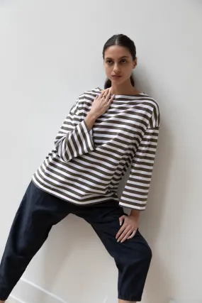 Laboratory | Printed Stripe Pullover in White & Olive