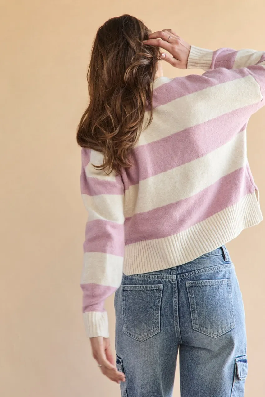 Lenore Striped Button Up Henley Neck Pullover