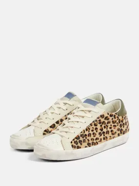 Leopard Horse Hair Sneakers Round Toe Lace Up Skate Sneakers