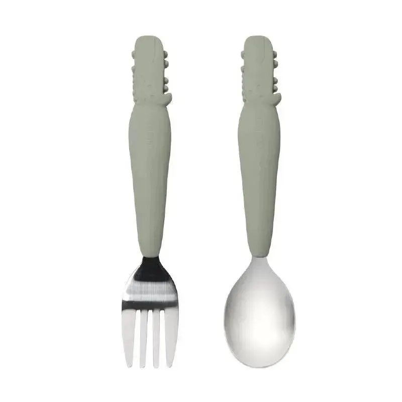 Loulou Lollipop - Toddler Spoon/Fork Set, Alligator/Sage