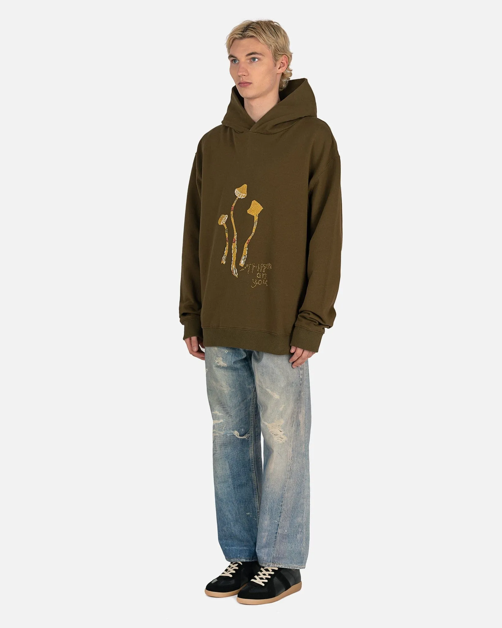 Maison Margiela Mushroom Embroidered Hoodie in Green