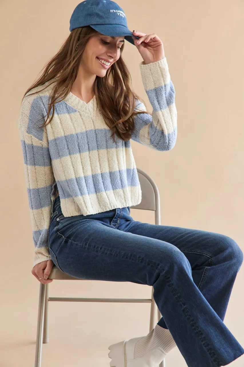 Margaret Cable Pattern Stripped Crop Pullover