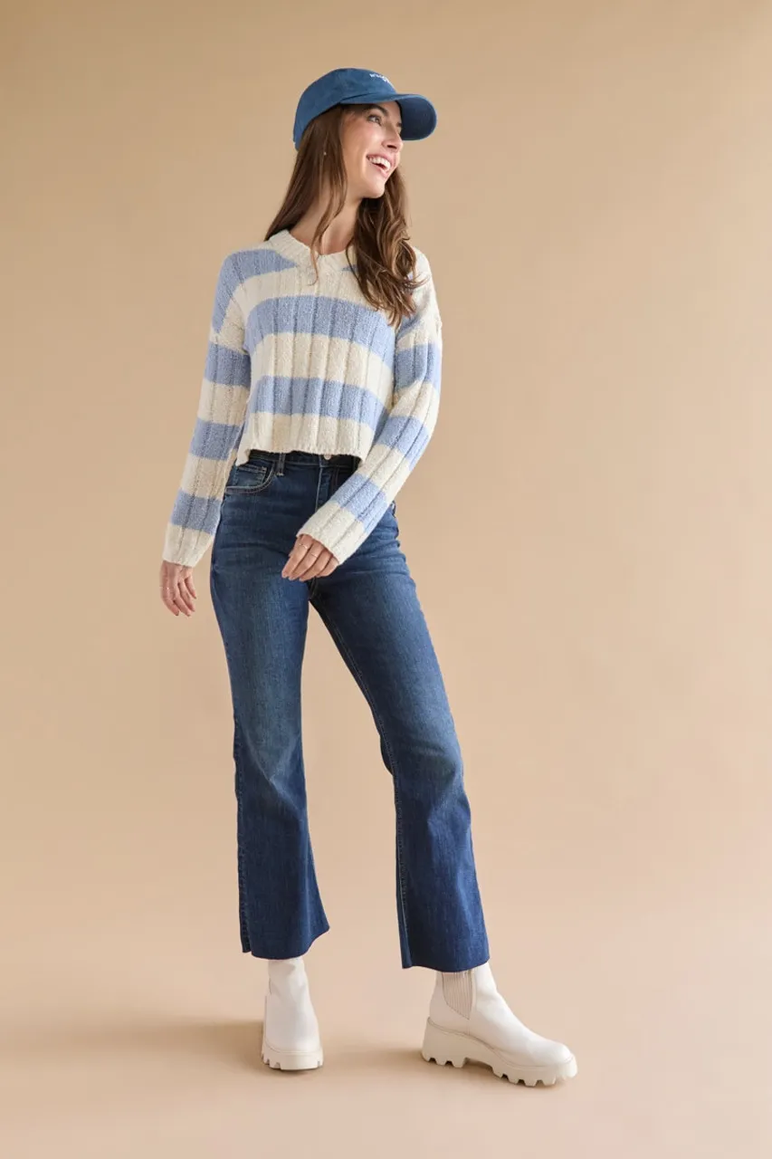 Margaret Cable Pattern Stripped Crop Pullover