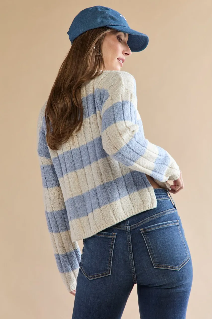 Margaret Cable Pattern Stripped Crop Pullover