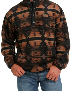 Mens Cinch Black and Tan Aztec Polar Fleece Quarter Snap Pullover