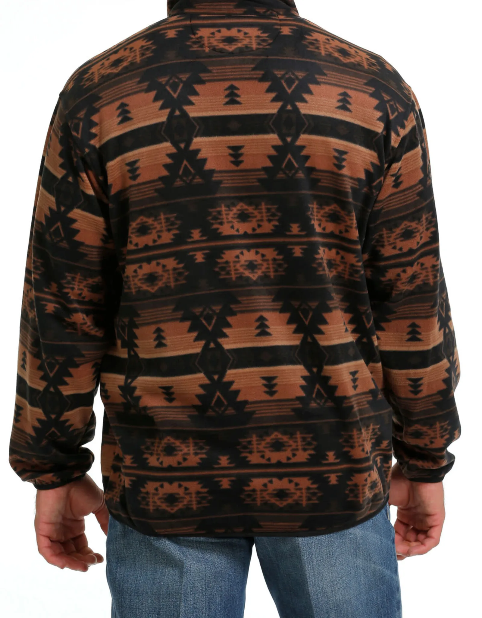 Mens Cinch Black and Tan Aztec Polar Fleece Quarter Snap Pullover