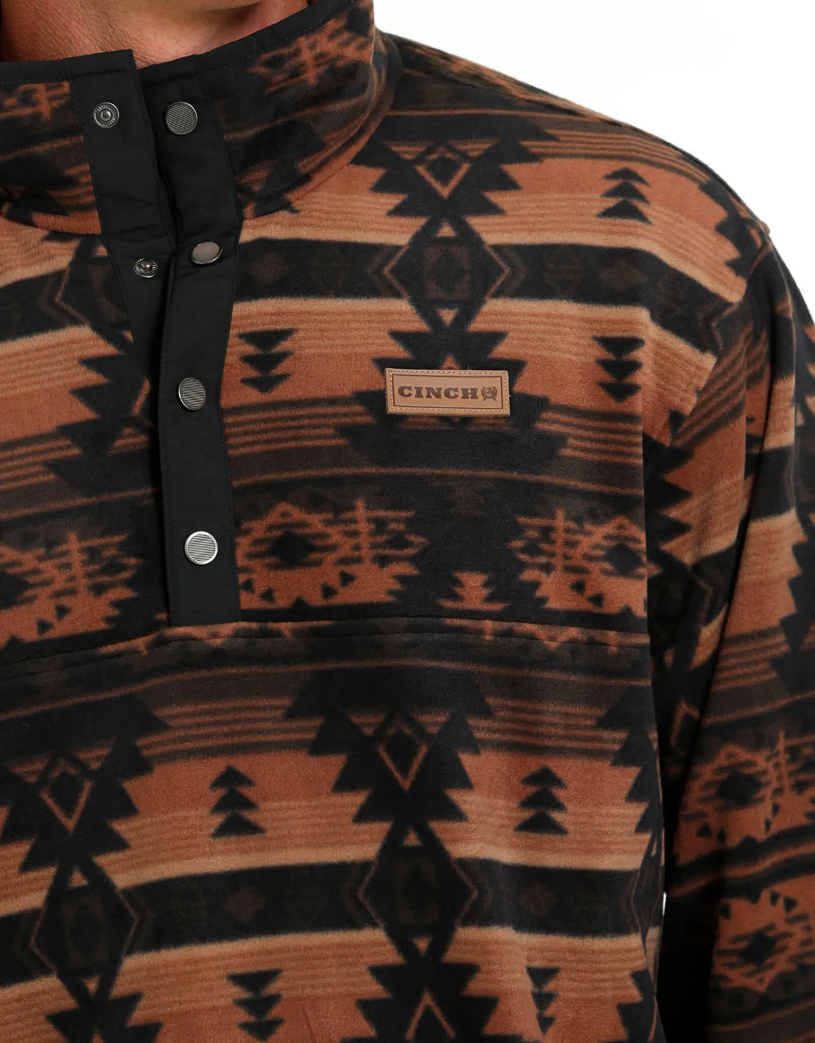 Mens Cinch Black and Tan Aztec Polar Fleece Quarter Snap Pullover