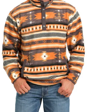 Mens Cinch Grey and Orange  Aztec Polar Fleece Quarter Snap Pullover