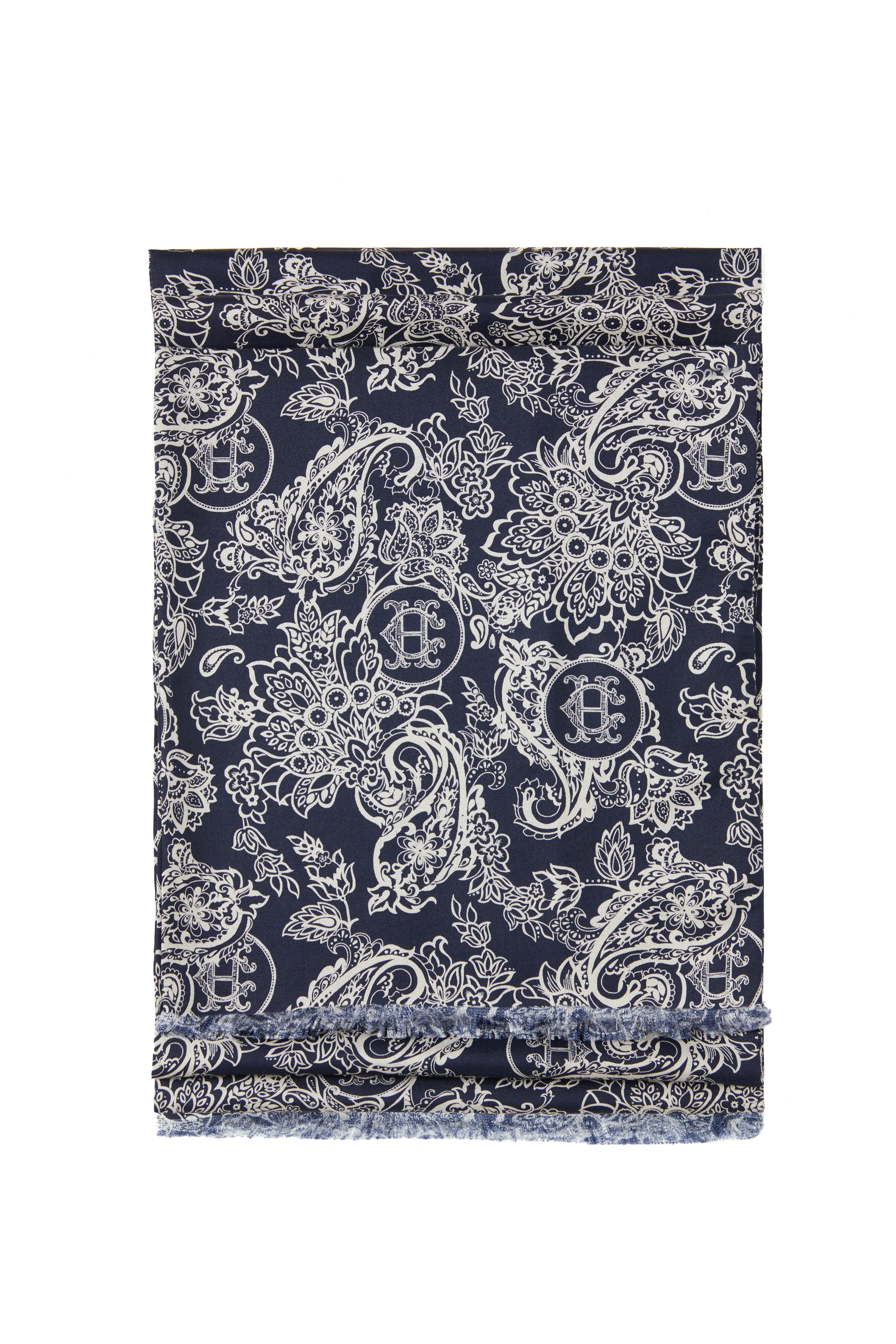 Men's Silk Scarf (Ink Navy Cream Paisley)