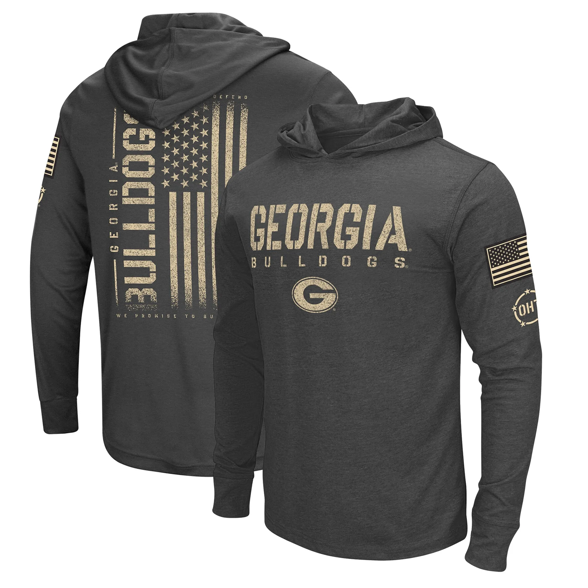 Men's Colosseum Heather Black Georgia Bulldogs Team OHT Military Appreciation Long Sleeve Hoodie T-Shirt