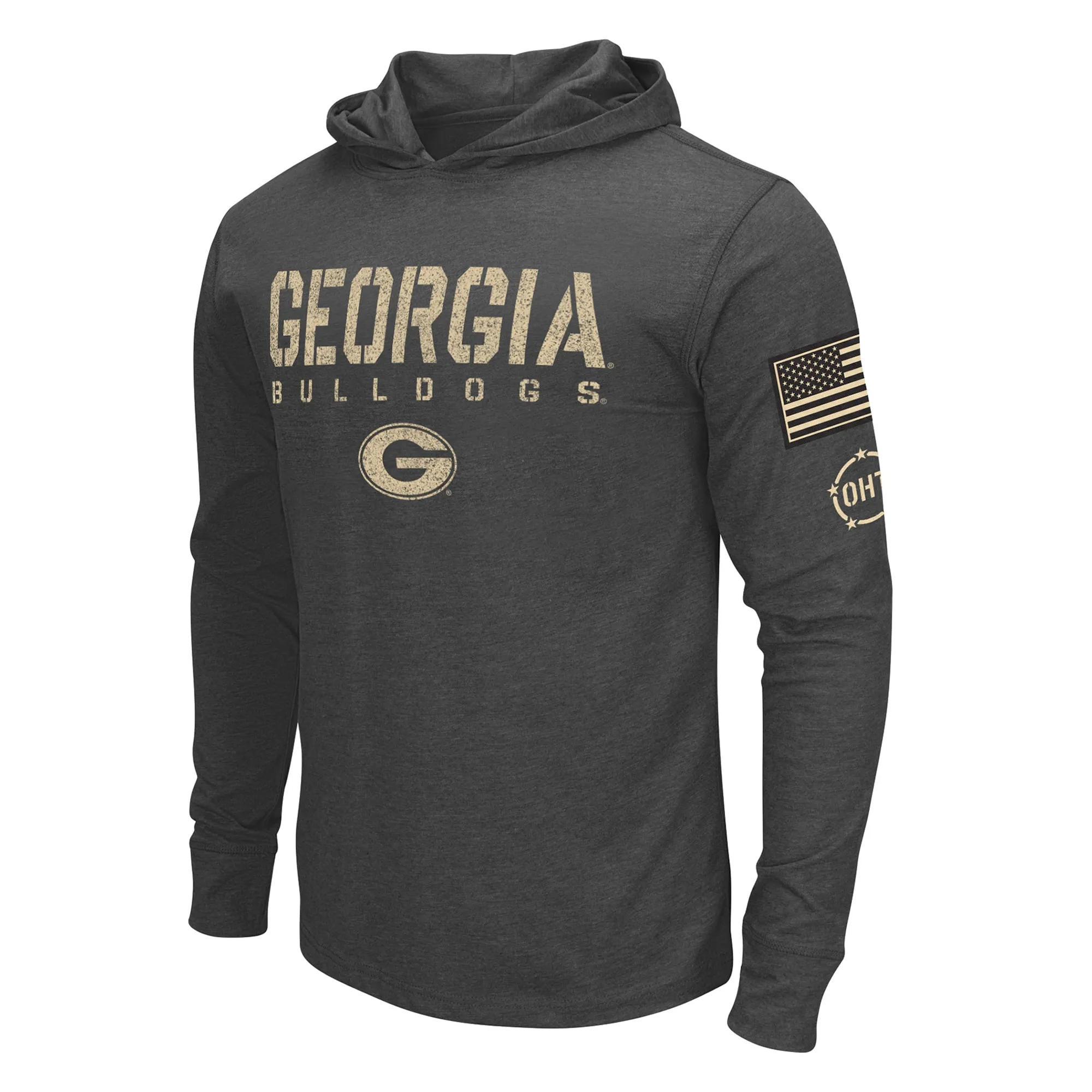 Men's Colosseum Heather Black Georgia Bulldogs Team OHT Military Appreciation Long Sleeve Hoodie T-Shirt