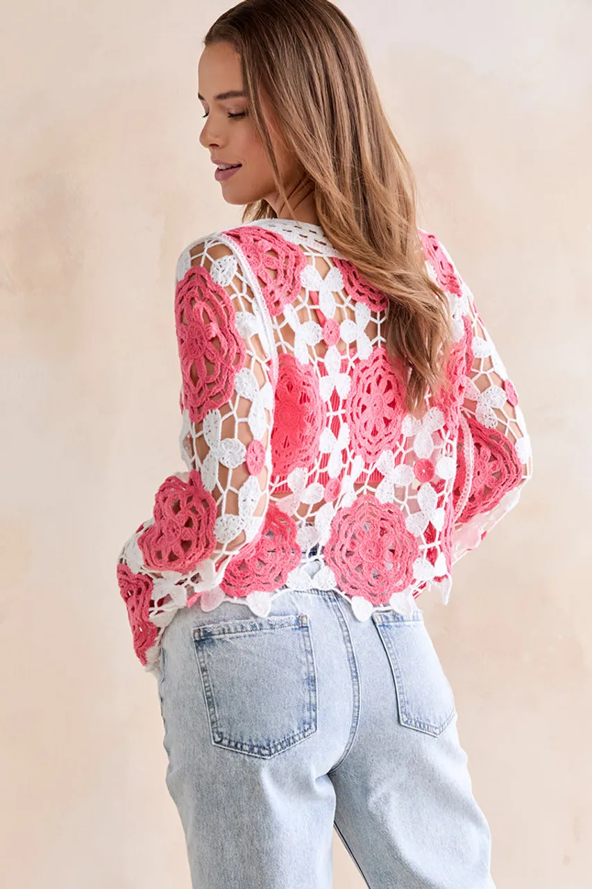 Meredith Open Crochet Floral Pullover