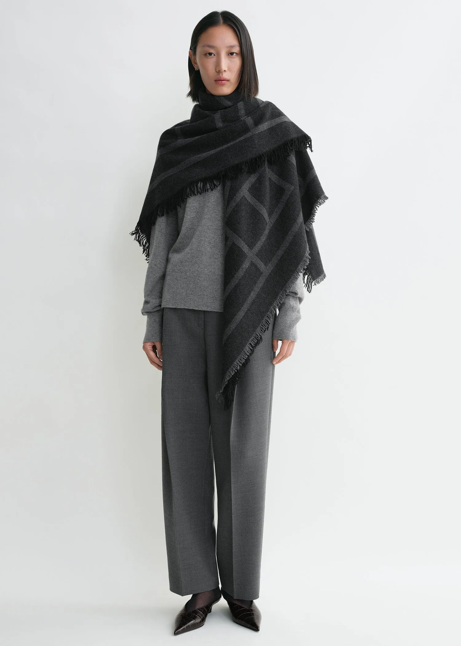 Monogram wool cashmere scarf dark grey