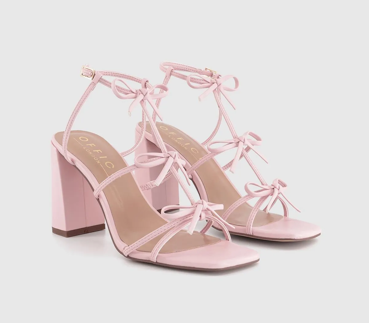 OFFICE Henley Bow Detail Block Heel Sandals Pale Pink