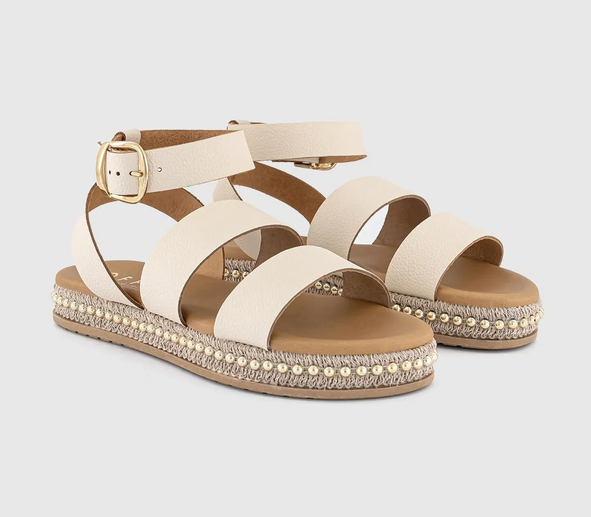 OFFICE Sierra Beaded Multi Strap Sandals Cream Leather