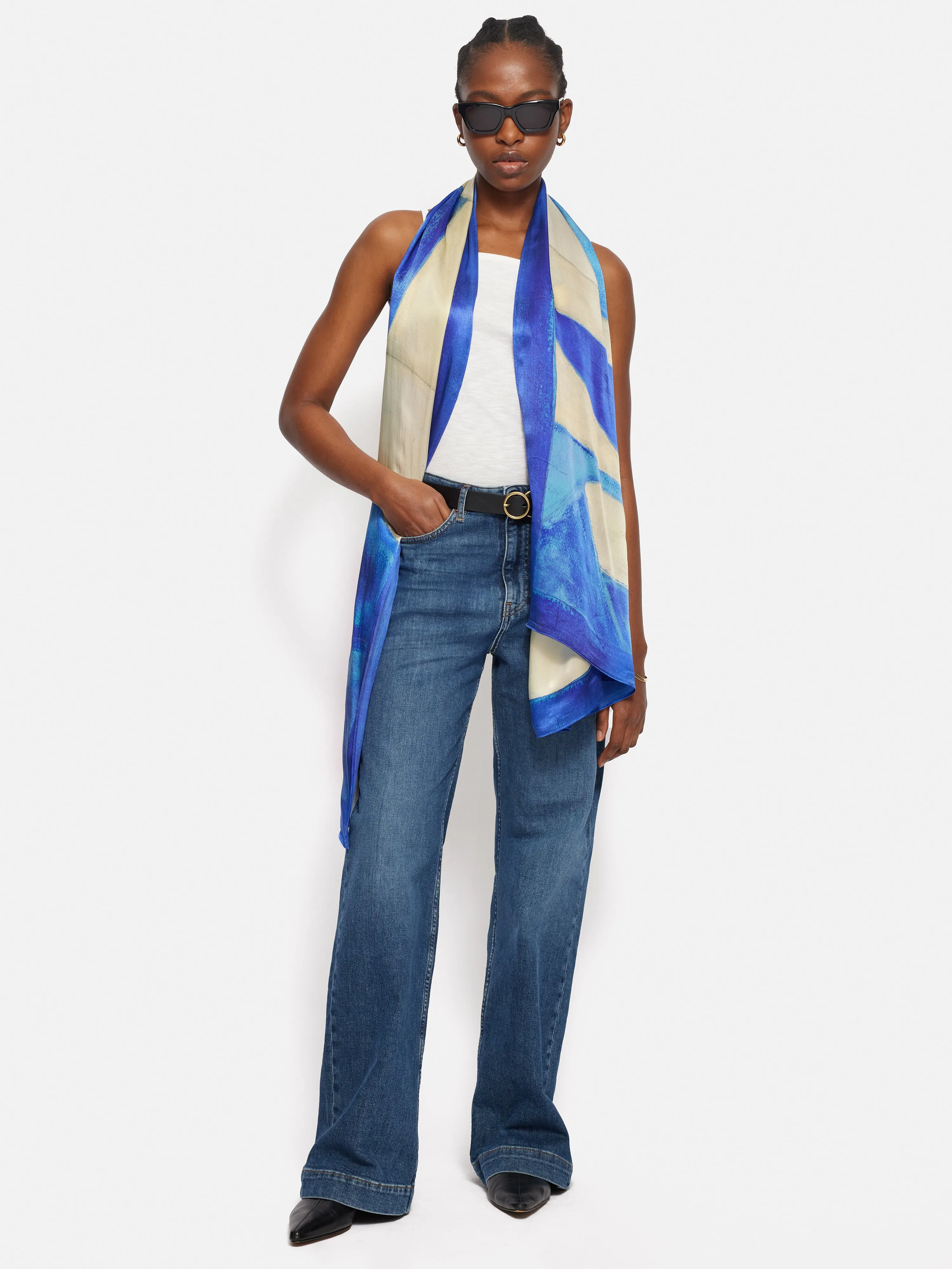 Pastel Abstract Oversized Silk Scarf | Blue