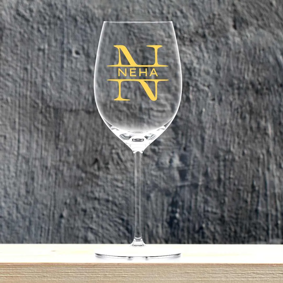 Personalized Wine Glass - Engraved / Gold Foil Monogram Name