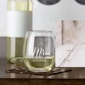 Personalized Wine Glass for Couple with Name Engraved on Stemless Cocktail Glass 400 ML Set of 2