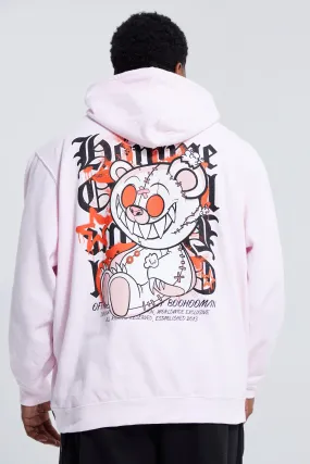 Plus Overdye Teddy Back Graphic Hoodie | boohooMAN UK